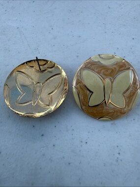 Gold and Cream Butterfly Statement Pierced Earrings - Women Accessories